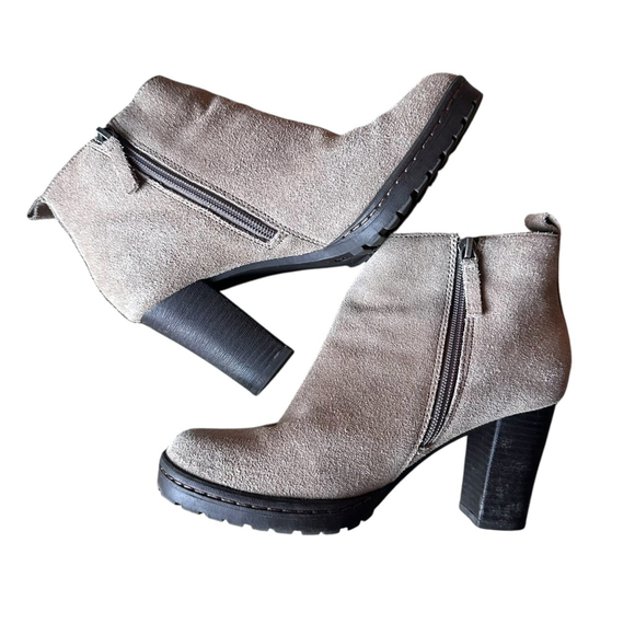Caslon Taupe Suede Leather Ankle Booties 37M (US 6.5-7) Chunky Block Heel Zip Up - Picture 8 of 8